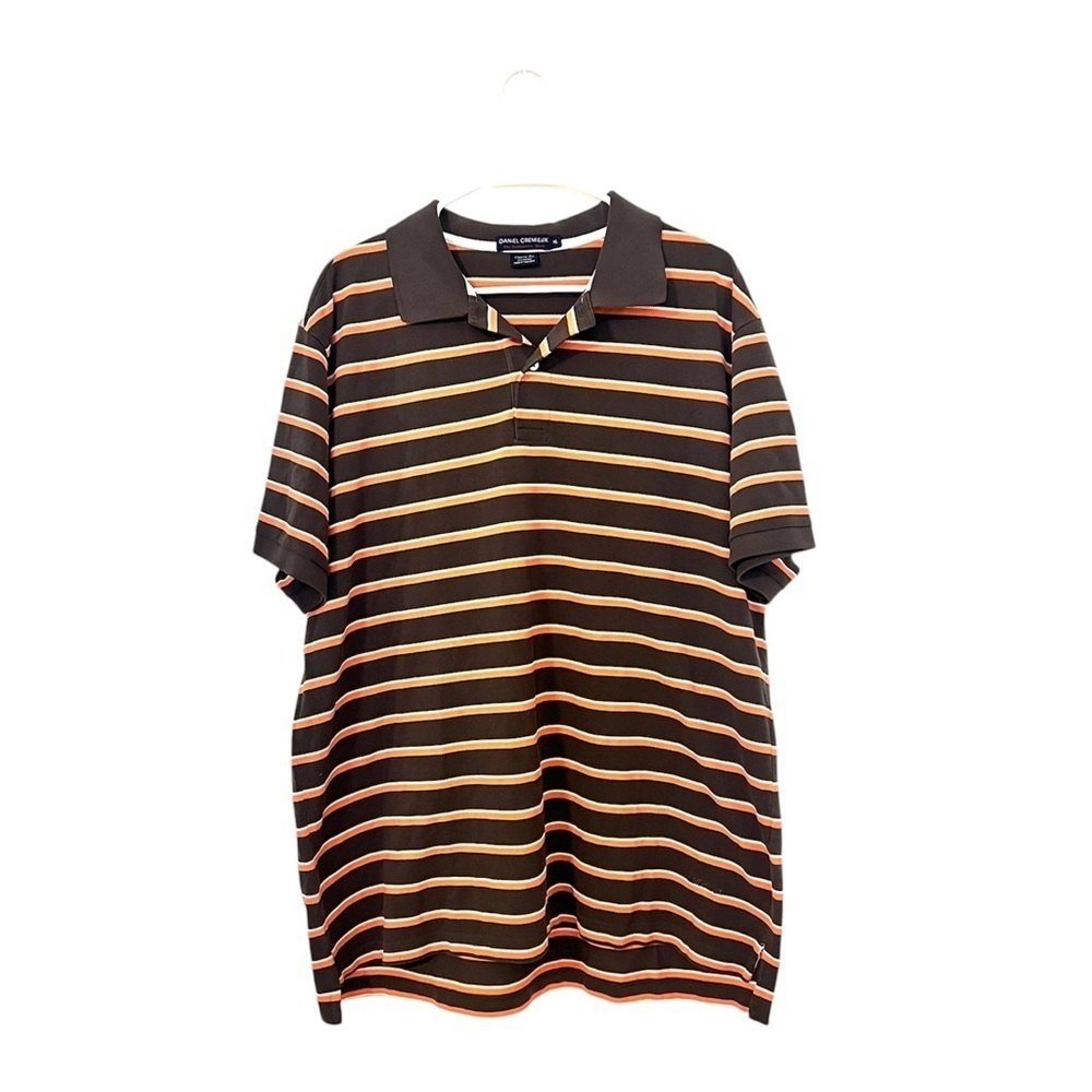 2/$30 Daniel Cremieux - Men’s Brown Orange Striped Polo Shirt Classic Fit XL